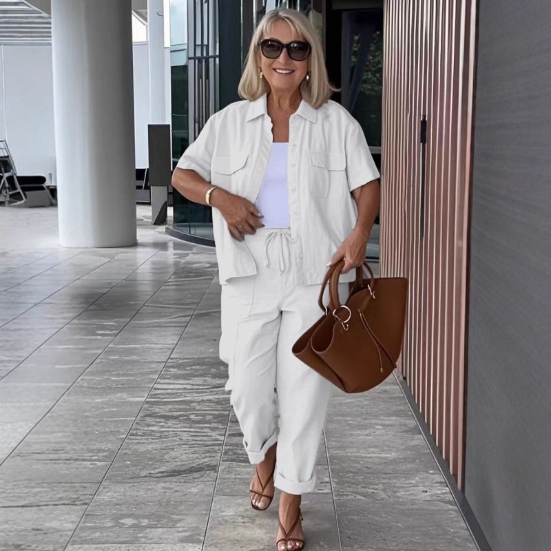 ☀️Set aus kurzärmligem Hemd und lockerer Hose aus Baumwolle und Leinen🩳