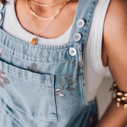 ⏳Zeitlich begrenzter Rabatt💥Lässige Damen-Latzhose aus Denim mit Print