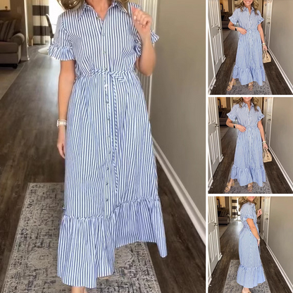 🔥 👗NEU 2025:Blau-weißes Rüschenkleid mit SchleifenbandJetzt – Jetzt 35% sparen!