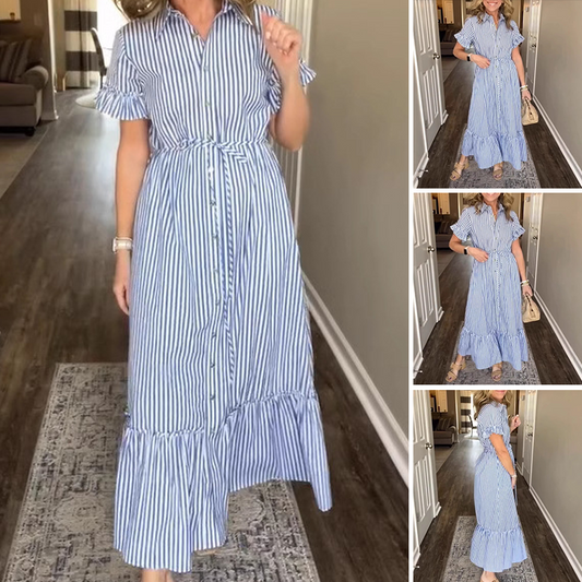 🔥 👗NEU 2025:Blau-weißes Rüschenkleid mit SchleifenbandJetzt – Jetzt 35% sparen!