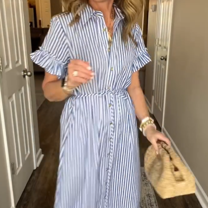 🔥 👗NEU 2025:Blau-weißes Rüschenkleid mit SchleifenbandJetzt – Jetzt 35% sparen!