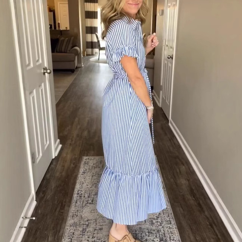 🔥 👗NEU 2025:Blau-weißes Rüschenkleid mit SchleifenbandJetzt – Jetzt 35% sparen!