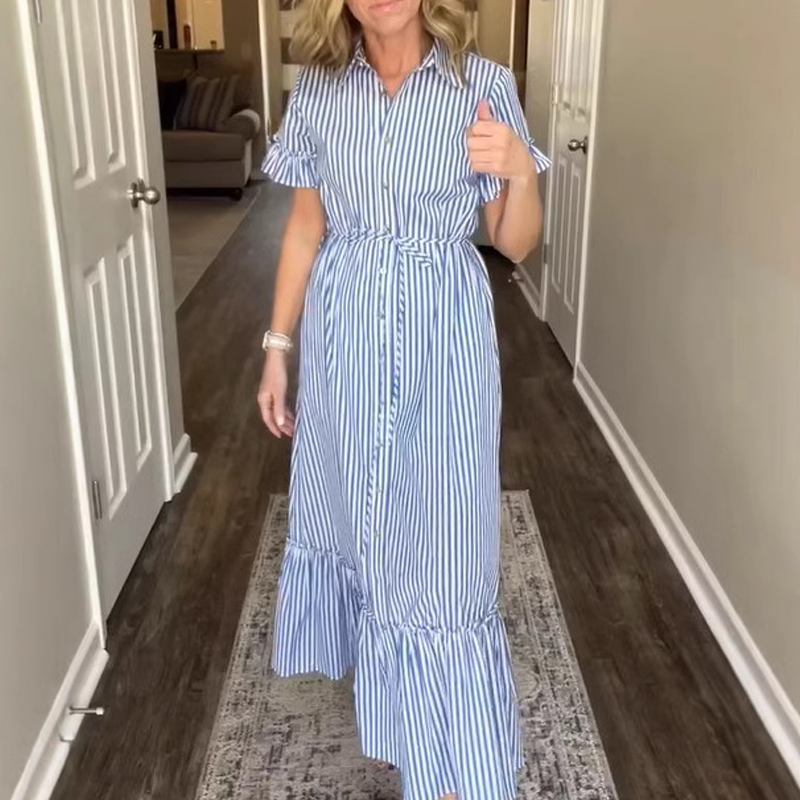 🔥 👗NEU 2025:Blau-weißes Rüschenkleid mit SchleifenbandJetzt – Jetzt 35% sparen!