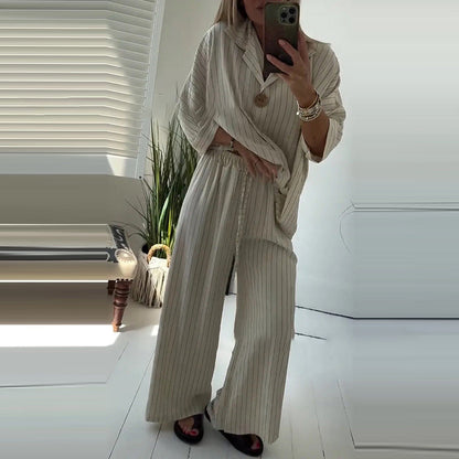 Women's Striped Top & Wide-Leg Pants 2-Piece Set