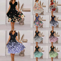 🌺Fließendes, bedrucktes Kleid mit V-Ausschnitt für Damen-Bequem. Elegant. Für JEDEN Tag