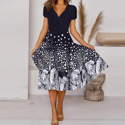 🌺Fließendes, bedrucktes Kleid mit V-Ausschnitt für Damen-Bequem. Elegant. Für JEDEN Tag