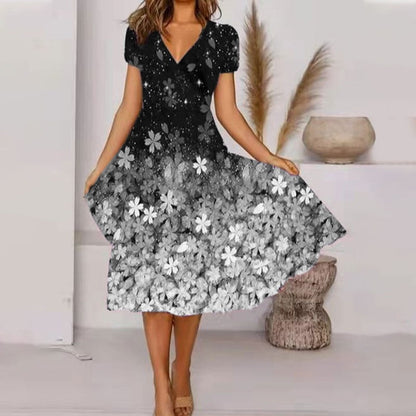 🌺Fließendes, bedrucktes Kleid mit V-Ausschnitt für Damen-Bequem. Elegant. Für JEDEN Tag
