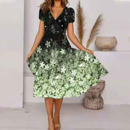 🌺Fließendes, bedrucktes Kleid mit V-Ausschnitt für Damen-Bequem. Elegant. Für JEDEN Tag