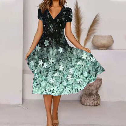 🌺Fließendes, bedrucktes Kleid mit V-Ausschnitt für Damen-Bequem. Elegant. Für JEDEN Tag