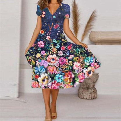 🌺Fließendes, bedrucktes Kleid mit V-Ausschnitt für Damen-Bequem. Elegant. Für JEDEN Tag