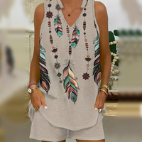 ⏰Zeitlich begrenzter Rabatt🌴Bedrucktes 2-teiliges Set mit V-Ausschnitt und Ärmeln