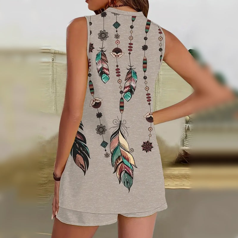 ⏰Zeitlich begrenzter Rabatt🌴Bedrucktes 2-teiliges Set mit V-Ausschnitt und Ärmeln