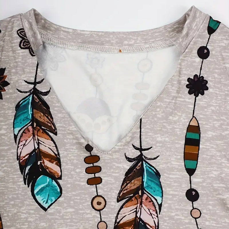 ⏰Zeitlich begrenzter Rabatt🌴Bedrucktes 2-teiliges Set mit V-Ausschnitt und Ärmeln