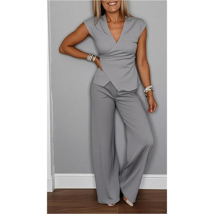 ⏳Zeitlich begrenztes Special⏰Damen elegantes Set: Oberteil mit V-Ausschnitt und Hose
