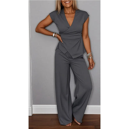 ⏳Zeitlich begrenztes Special⏰Damen elegantes Set: Oberteil mit V-Ausschnitt und Hose