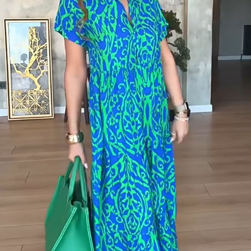 🌊Begrenzte Zeit 50% Rabatt🎨Langes Damenkleid mit lässigem Print in A-Linie