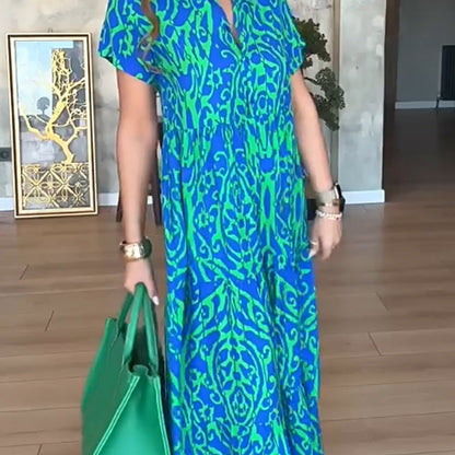🌊Begrenzte Zeit 50% Rabatt🎨Langes Damenkleid mit lässigem Print in A-Linie