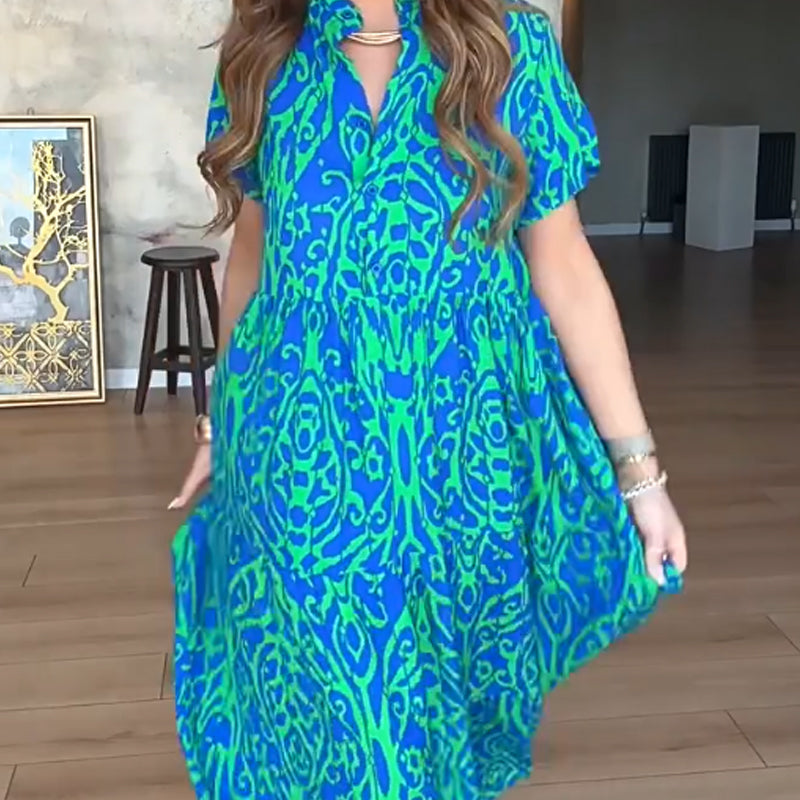 🌊Begrenzte Zeit 50% Rabatt🎨Langes Damenkleid mit lässigem Print in A-Linie