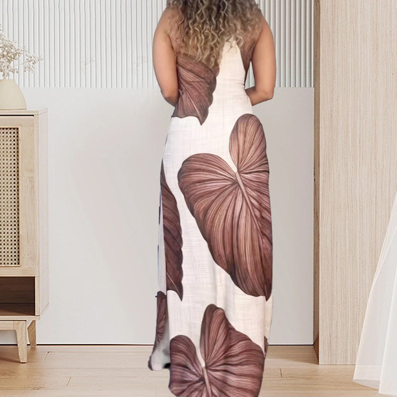 🔥 Begränsad tid 50% rabatt!🔥💃Schlankes One-Shoulder-Maxikleid mit Palmenmuster