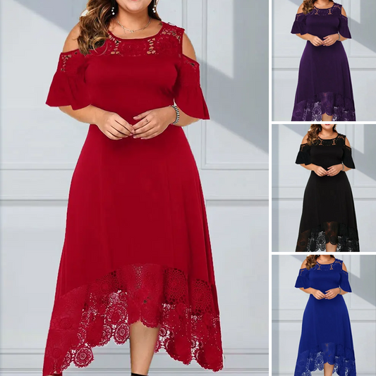 ✨Sommerschlussverkauf - 50% Rabatt✨💃Damen elegantes schulterfreies Kleid mit Spitzensaum