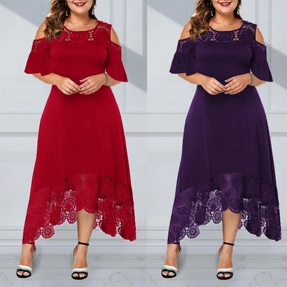 ✨Sommerschlussverkauf - 50% Rabatt✨💃Damen elegantes schulterfreies Kleid mit Spitzensaum