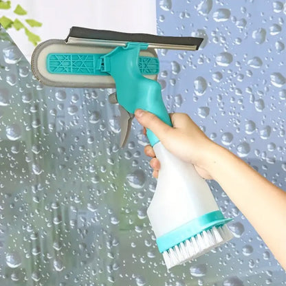 4-in-1 Glasreiniger - Kombiniert Wischer, Schaber, Bürste und Sprühflasche