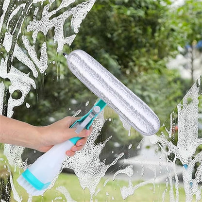 4-in-1 Glasreiniger - Kombiniert Wischer, Schaber, Bürste und Sprühflasche