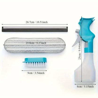 4-in-1 Glasreiniger - Kombiniert Wischer, Schaber, Bürste und Sprühflasche