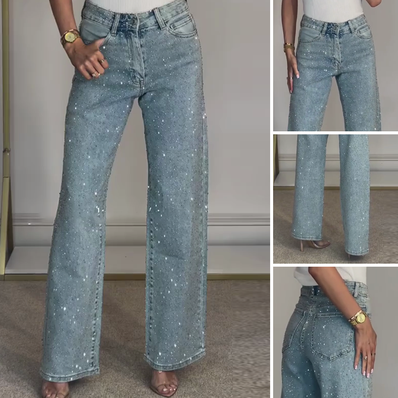 ✨2025 Hot Sale - 50% Rabatt✨👗Jeans mit geradem Bein und Strasssteinen