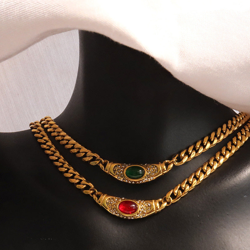 Shiny Zircon Pendant Necklace in Stainless Steel