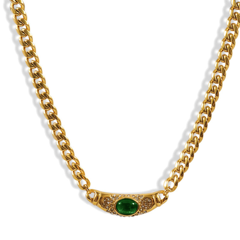 Shiny Zircon Pendant Necklace in Stainless Steel