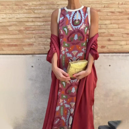 🌺Damen-Zweiteiler: Ärmelloses Maxikleid & Sommerjacke