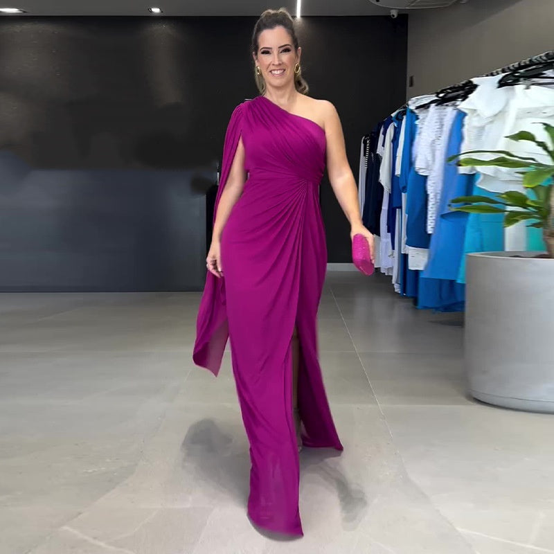 🌟Elegantes One-Shoulder-Maxikleid für Damen mit Schlitz