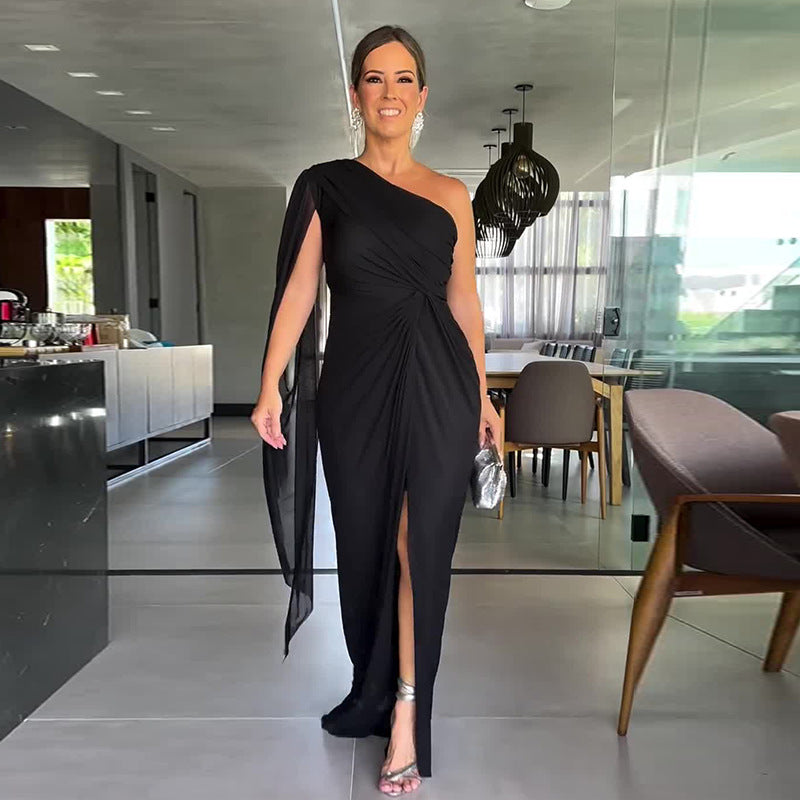 🌟Elegantes One-Shoulder-Maxikleid für Damen mit Schlitz