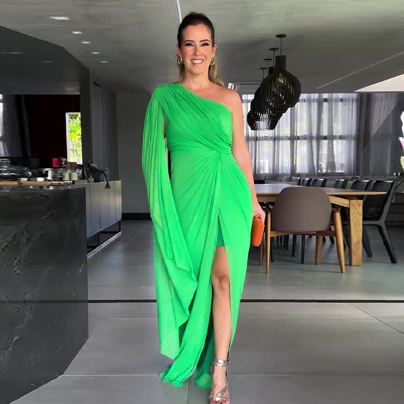 🌟Elegantes One-Shoulder-Maxikleid für Damen mit Schlitz
