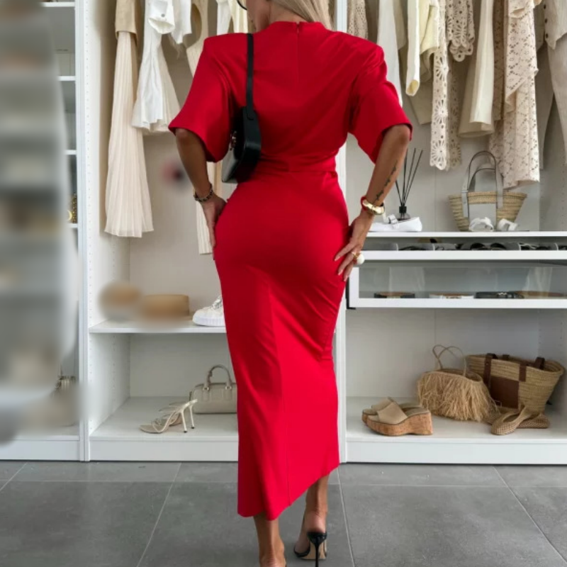 🏆Kurzärmliges Midikleid aus Baumwolle mit Schlitz