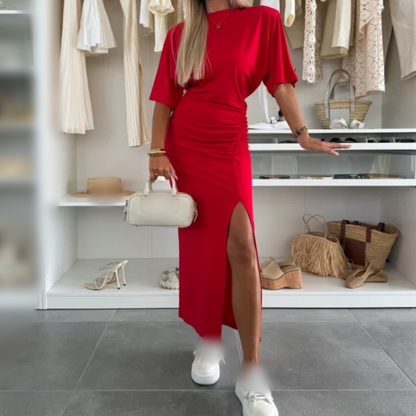 🏆Kurzärmliges Midikleid aus Baumwolle mit Schlitz