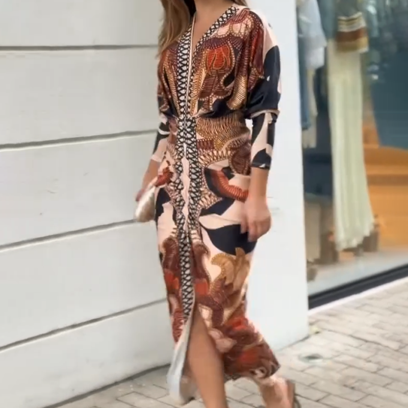 Schlankes Maxikleid mit V-Ausschnitt und Schlitzsaum