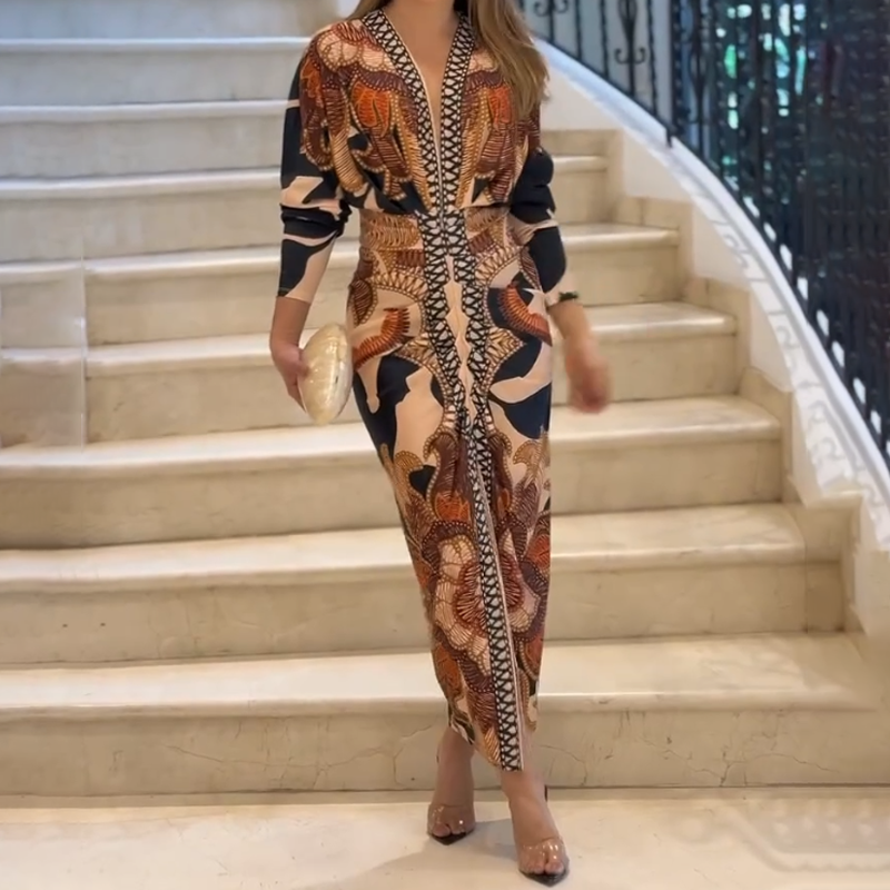 Schlankes Maxikleid mit V-Ausschnitt und Schlitzsaum