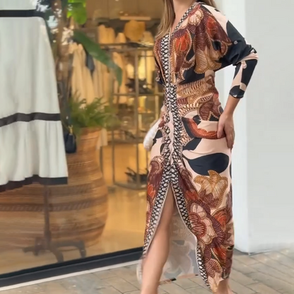 Schlankes Maxikleid mit V-Ausschnitt und Schlitzsaum