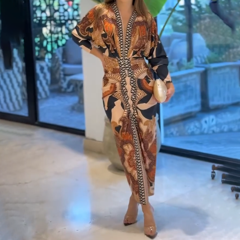 Schlankes Maxikleid mit V-Ausschnitt und Schlitzsaum