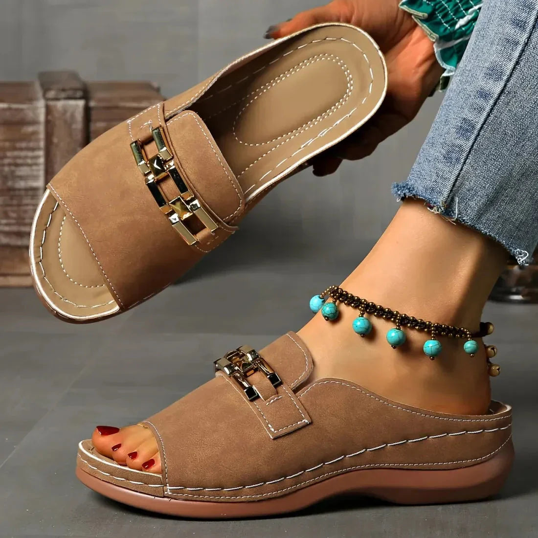 👡✨Orthopädische Sandalen mit goldener Schnalle