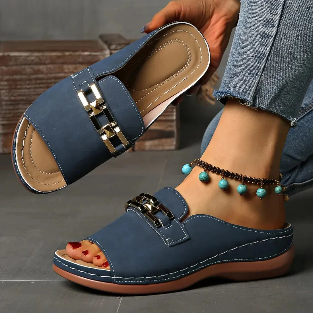 👡✨Orthopädische Sandalen mit goldener Schnalle