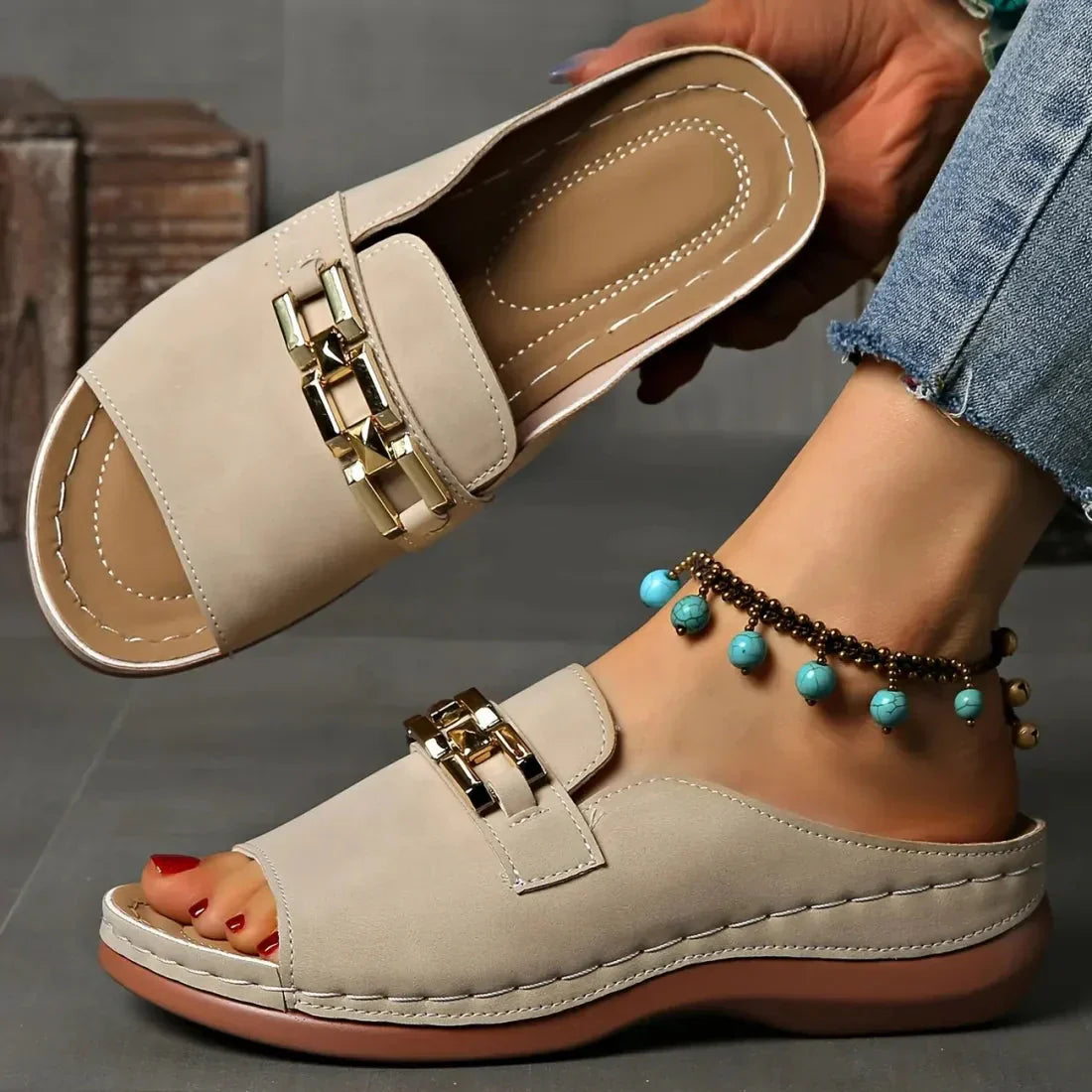 👡✨Orthopädische Sandalen mit goldener Schnalle