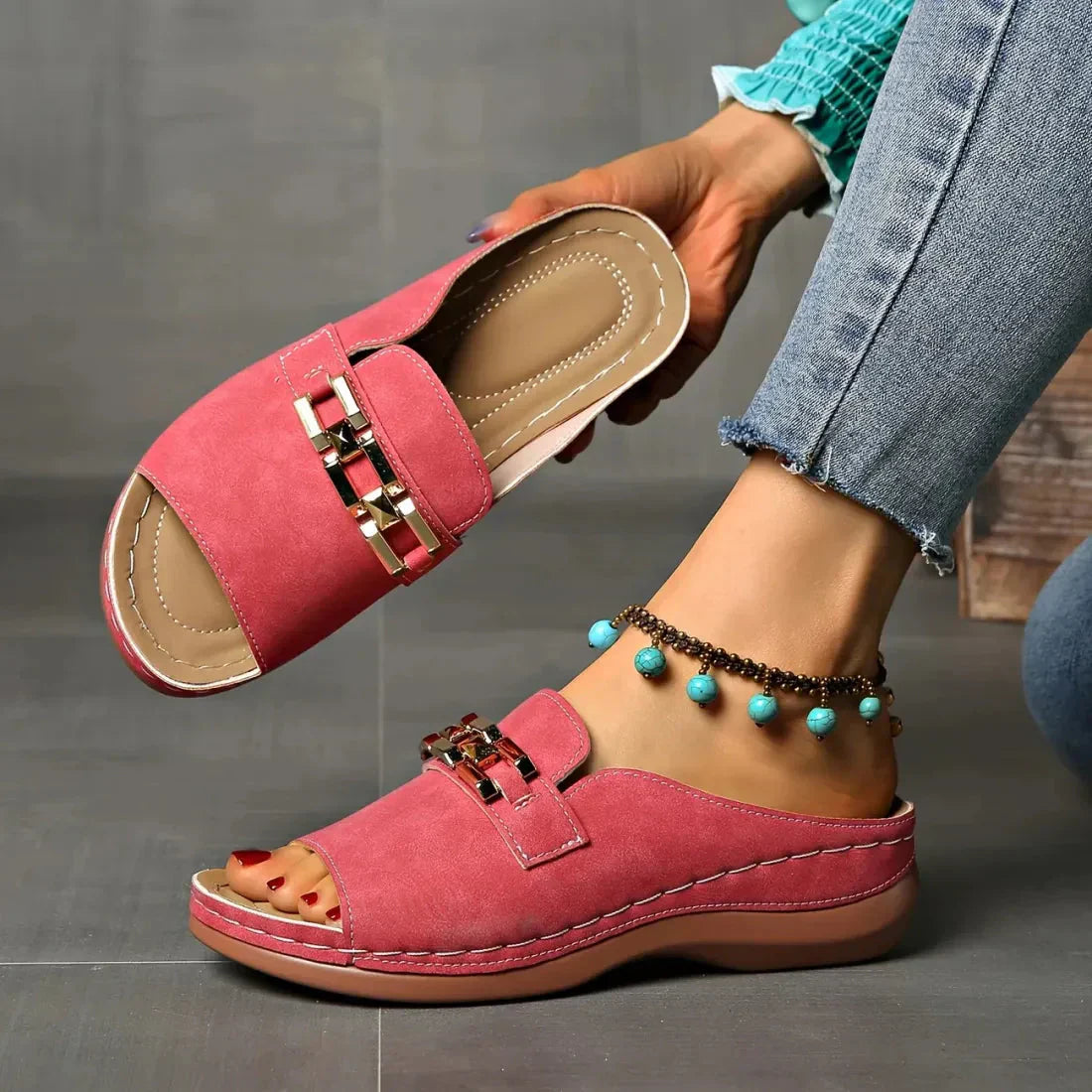 👡✨Orthopädische Sandalen mit goldener Schnalle