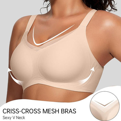 💃LETZTER TAG 50 % RABATT💓Bügelloser nahtloser Push-Up-BH aus Mesh mit V-Ausschnitt für Damen