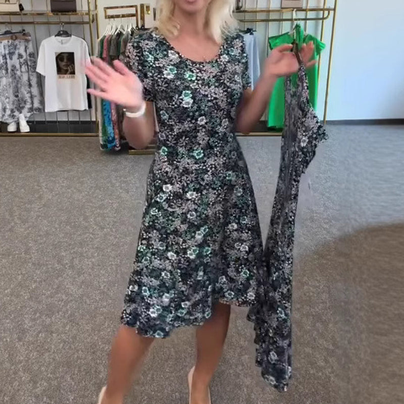 💐2025 Neue Ankunft 50%OFF💖Lässiges Damen-Kleid mit Rundhalsausschnitt und Blumendruck