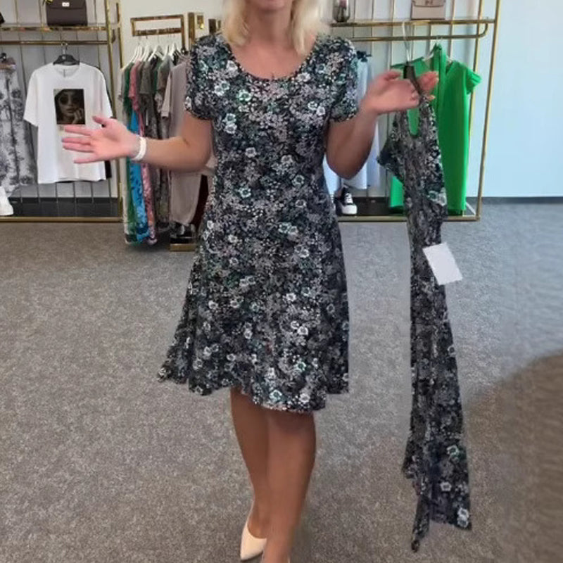 💐2025 Neue Ankunft 50%OFF💖Lässiges Damen-Kleid mit Rundhalsausschnitt und Blumendruck