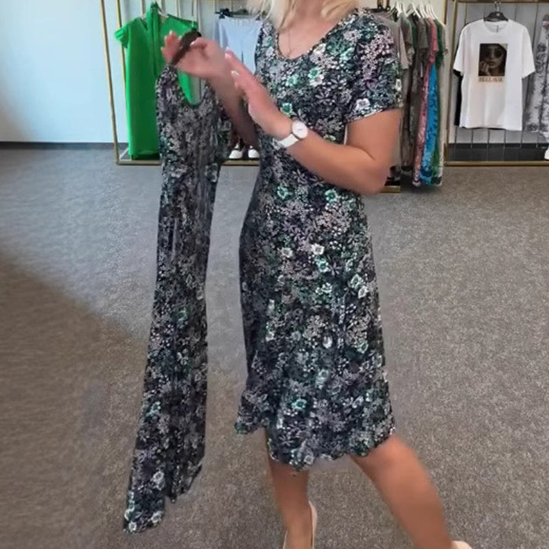 💐2025 Neue Ankunft 50%OFF💖Lässiges Damen-Kleid mit Rundhalsausschnitt und Blumendruck