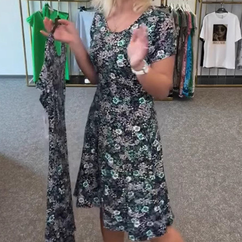 💐2025 Neue Ankunft 50%OFF💖Lässiges Damen-Kleid mit Rundhalsausschnitt und Blumendruck